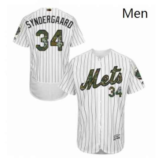Mens Majestic New York Mets 34 Noah Syndergaard Authentic White 2016 Memorial Day Fashion Flex Base Jersey